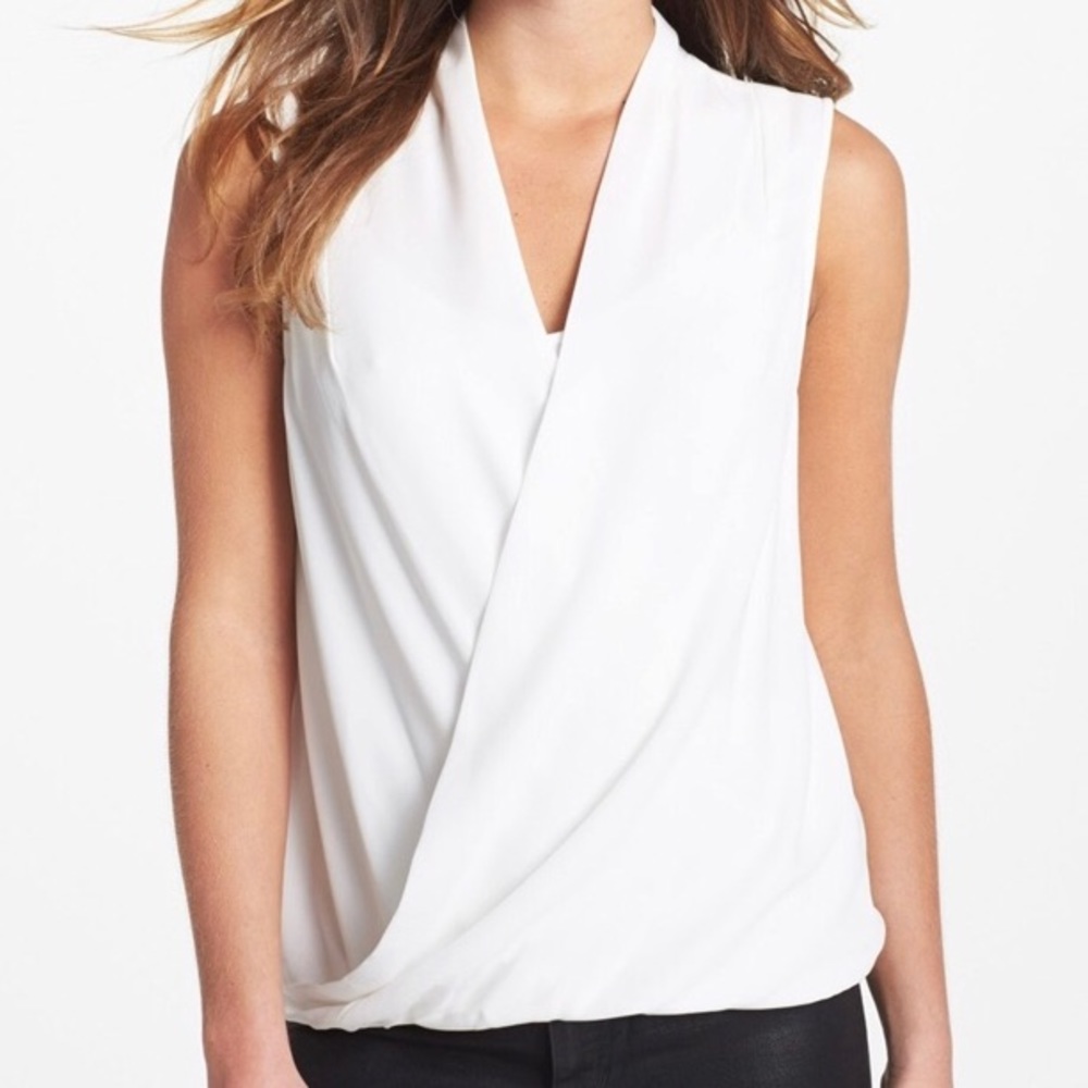 Vince Camuto Sleeveless White Faux Wrap Top - S